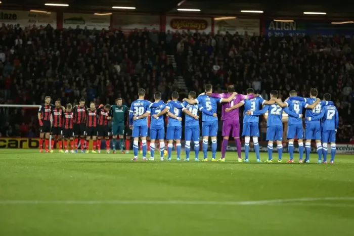 Framed Print : Minutes of Silence: Honoring the Past at Brighton & Hove Albion vs. Bournemouth, SkyBet Championship (1st November 2014)