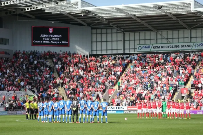 Framed Print : A Moment of Respect: Rotherham United vs. Brighton and Hove Albion in the Sky Bet Championship (06APR15) Framed Print : A Moment of Respect: Rotherham United vs. Brighton and Hove Albion in the Sky Bet Championship (06APR15)