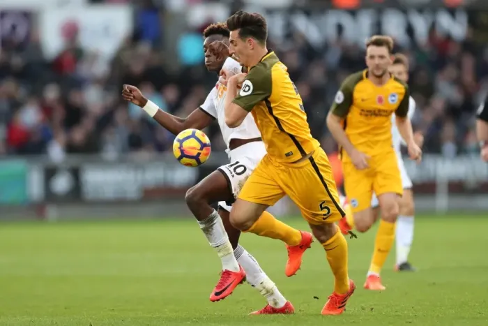 Framed Print : Nov. 4, 2017: Intense Premier League Clash between Swansea City and Brighton and Hove Albion at Liberty Stadium Framed Print : Nov. 4, 2017: Intense Premier League Clash between Swansea City and Brighton and Hove Albion at Liberty Stadium