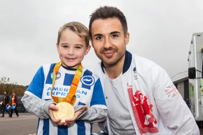 Framed Print : Paralympian Will Bayley Cheers for Brighton and Hove Albion at Norwich City Championship Match, October 2016 Framed Print : Paralympian Will Bayley Cheers for Brighton and Hove Albion at Norwich City Championship Match, October 2016