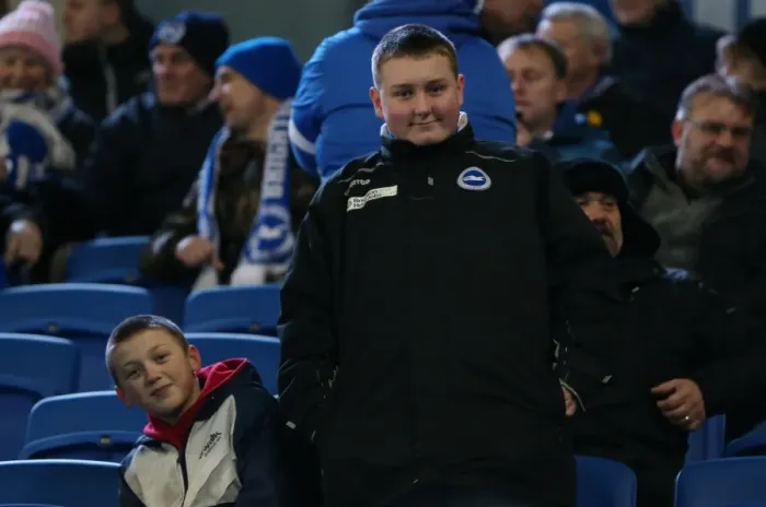 Framed Print : Passionate Albion Fans: A Moment of Pride at the American Express Community Stadium (3rd March 2015) - Brighton and Hove Albion vs Derby County