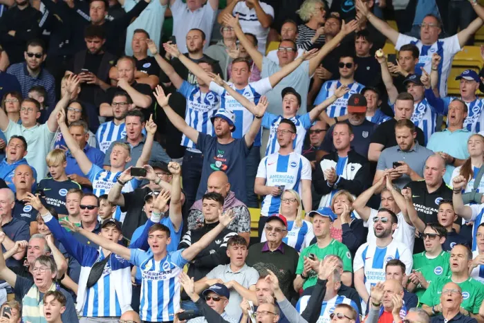 Framed Print : Passionate Albion Fans at Vicarage Road: Watford vs. Brighton and Hove Albion (11AUG18)