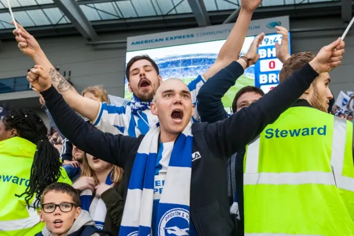Framed Print : Passionate Brighton and Hove Albion Fans in Action during EFL Sky Bet Championship Match vs. Bristol City (29 April 2017)