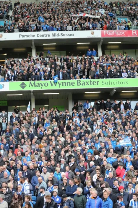 Framed Print : Passionate Brighton and Hove Albion Fans at American Express Community Stadium vs. Wigan Athletic (17APR17) Framed Print : Passionate Brighton and Hove Albion Fans at American Express Community Stadium vs. Wigan Athletic (17APR17)