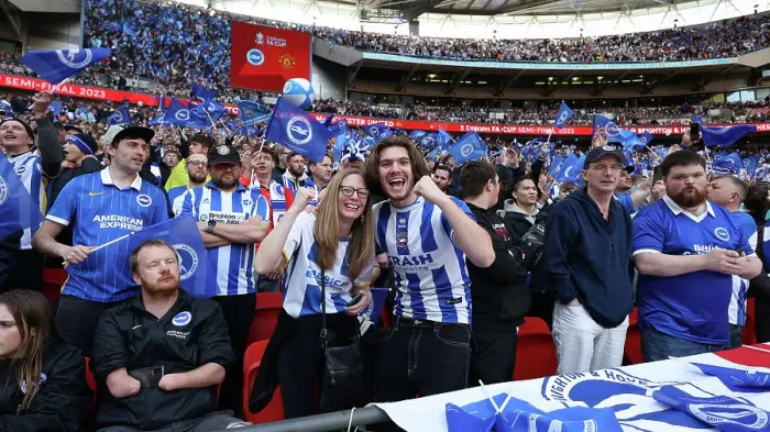 Framed Print : Passionate Brighton & Hove Albion Fans at FA Cup Semi-Final vs Manchester United (23APR23) Framed Print : Passionate Brighton & Hove Albion Fans at FA Cup Semi-Final vs Manchester United (23APR23)