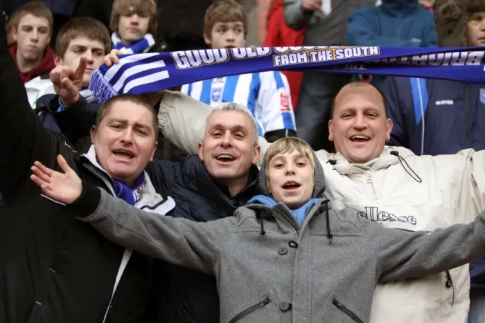 Framed Print : Passionate Brighton & Hove Albion FC Fans at Stoke City during FA Cup 5th Round, February 2011 Framed Print : Passionate Brighton & Hove Albion FC Fans at Stoke City during FA Cup 5th Round, February 2011