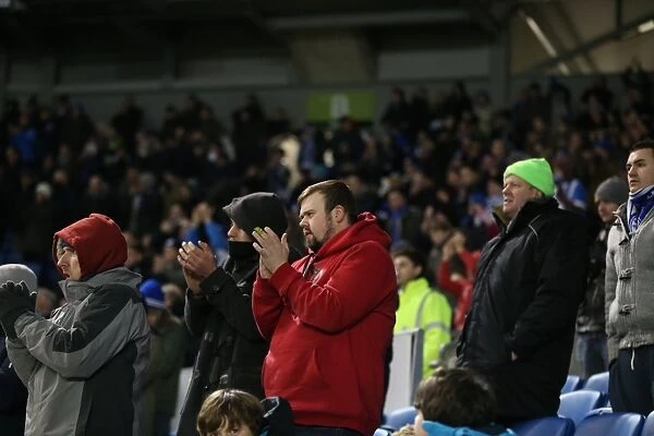 Passionate Moment: Brighton and Hove Albion Fans in Full Swing during Sky Bet Championship Match vs Ipswich Town (January 2015)