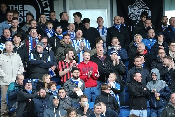 Passionate Moment: Brighton and Hove Albion Fans in Full Swing during Sky Bet Championship Match vs Birmingham City (21FEB15)