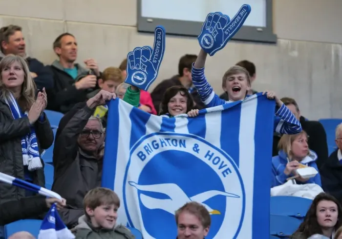 Framed Print : Passionate Moment: Brighton & Hove Albion Fans at the American Express Community Stadium vs. AFC Bournemouth (10APR15)