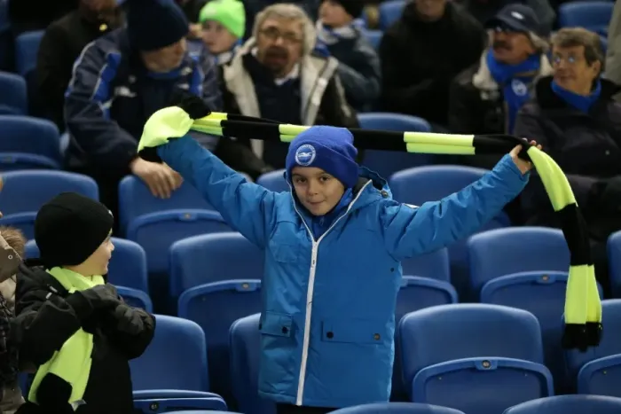 Framed Print : Passionate Moment: Brighton and Hove Albion Fans Unwavering Support vs Ipswich Town (January 2015)
