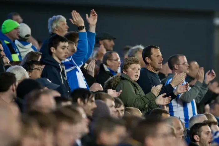 Framed Print : Passionate North Stand Fans at Brighton & Hove Albion vs. Reading Championship Match (April 10, 2012)