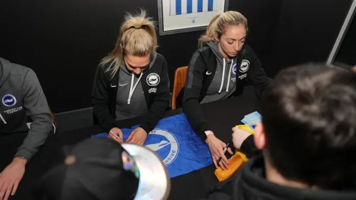 Framed Print : Player Signing Session: Brighton & Hove Albion FC at American Express Community Stadium, 18th February 2020 Framed Print : Player Signing Session: Brighton & Hove Albion FC at American Express Community Stadium, 18th February 2020