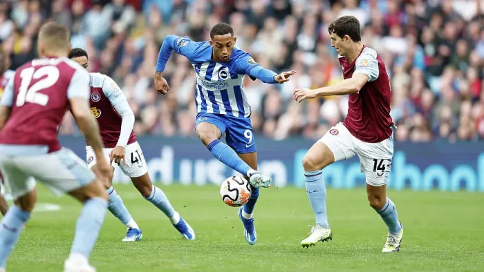 Framed Print : Premier League Showdown: Aston Villa vs. Brighton & Hove Albion (30SEP23) - Thrilling Match Action