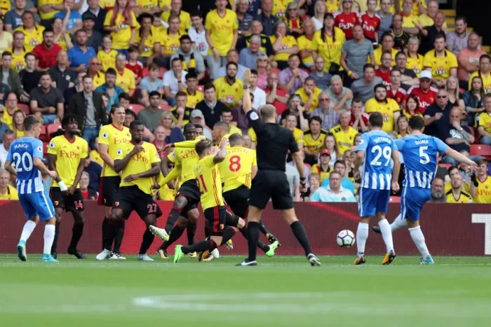 Framed Print : Premier League: Watford vs. Brighton and Hove Albion Clash at Vicarage Road (26.08.17)
