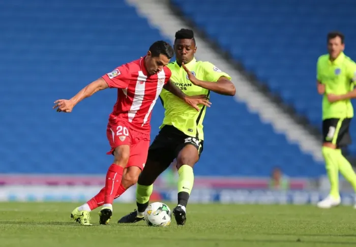 Framed Print : Rohan Ince in Action: Brighton & Hove Albion vs Sevilla FC Pre-Season Clash at American Express Community Stadium (2015) Framed Print : Rohan Ince in Action: Brighton & Hove Albion vs Sevilla FC Pre-Season Clash at American Express Community Stadium (2015)