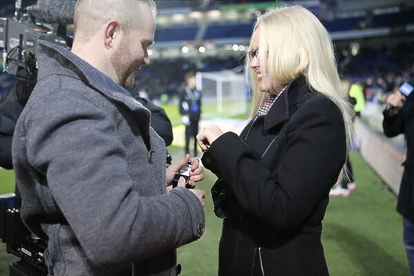 A Romantic Moment at the Soccer Field: Jamie Howell Proposes to Kristina Sinclair during Brighton and Hove Albion vs. Millwall (12DEC14)