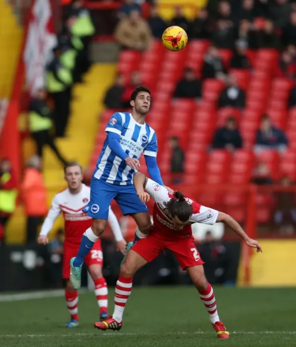 Framed Print : Sam Baldock Scores the Game-Winning Goal for Brighton and Hove Albion against Charlton Athletic, The Valley, January 10, 2015