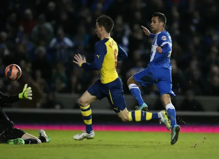 Framed Print : Sam Baldock's Stunning FA Cup Goal: Brighton & Hove Albion Stun Arsenal