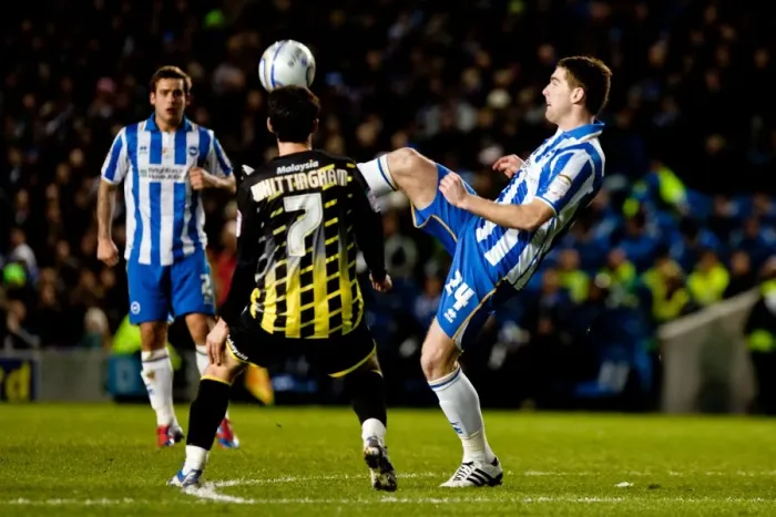 Framed Print : Sam Vokes in Action: Brighton & Hove Albion vs Cardiff City, Championship Clash at Amex Stadium (March 7, 2012)