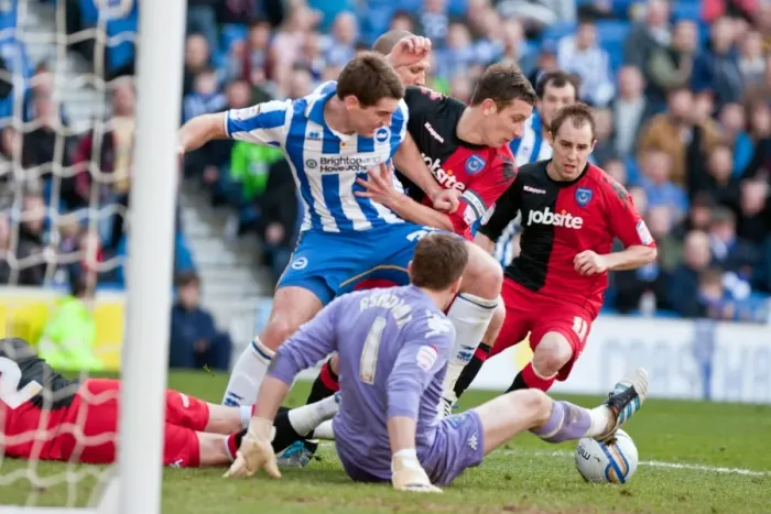 Framed Print : Sam Vokes in Action: Brighton & Hove Albion vs Portsmouth, Championship Clash at Amex Stadium (March 10, 2012)