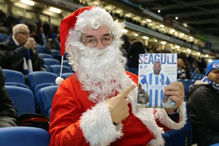 Framed Print : Santa's Invasion: Brighton and Hove Albion vs. Millwall Fans in Festive Costumes (12DEC14) Framed Print : Santa's Invasion: Brighton and Hove Albion vs. Millwall Fans in Festive Costumes (12DEC14)