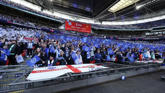 Framed Print : Sea of Albion Fans: FA Cup Semi-Final at Wembley Stadium (23APR23) vs Manchester United Framed Print : Sea of Albion Fans: FA Cup Semi-Final at Wembley Stadium (23APR23) vs Manchester United