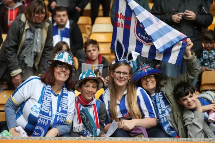 Framed Print : Sea of Seagulls: Brighton & Hove Albion Fans at Molineux Stadium (April 2017) Framed Print : Sea of Seagulls: Brighton & Hove Albion Fans at Molineux Stadium (April 2017)