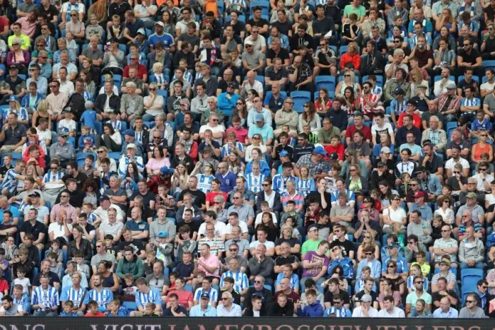 Framed Print : Sea of Supporters: Brighton and Hove Albion vs Atletico de Madrid at the American Express Community Stadium (06AUG17)