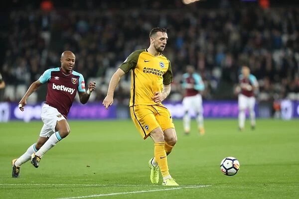 Shane Duffy of Brighton and Hove Albion Faces Off Against West Ham United in Premier League Clash (20OCT17)