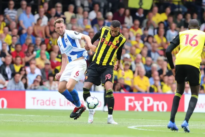 Framed Print : Stephens and Capoue Clash in Intense Watford vs. Brighton Premier League Match (11AUG18) Framed Print : Stephens and Capoue Clash in Intense Watford vs. Brighton Premier League Match (11AUG18)