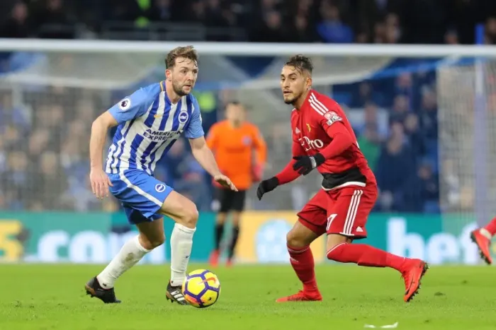 Framed Print : Stephens vs. Pereyra: Intense Midfield Battle at Brighton and Hove Albion vs. Watford (23DEC17) Framed Print : Stephens vs. Pereyra: Intense Midfield Battle at Brighton and Hove Albion vs. Watford (23DEC17)