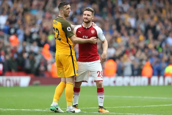 Framed Print : Former Teammates Clash: Shane Duffy (Brighton) vs. Shkodran Mustafi (Arsenal) - Premier League Showdown, 01OCT17 Framed Print : Former Teammates Clash: Shane Duffy (Brighton) vs. Shkodran Mustafi (Arsenal) - Premier League Showdown, 01OCT17