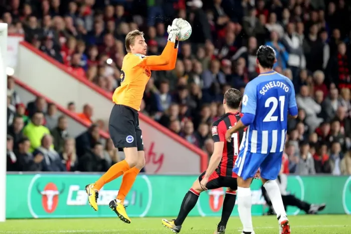 Framed Print : Tim Krul Saves for Brighton and Hove Albion in EFL Cup Clash against Bournemouth (19SEP17)