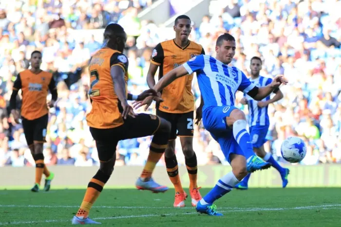 Framed Print : Tomer Hemed in Action: Brighton and Hove Albion vs. Hull City, Sky Bet Championship 2015