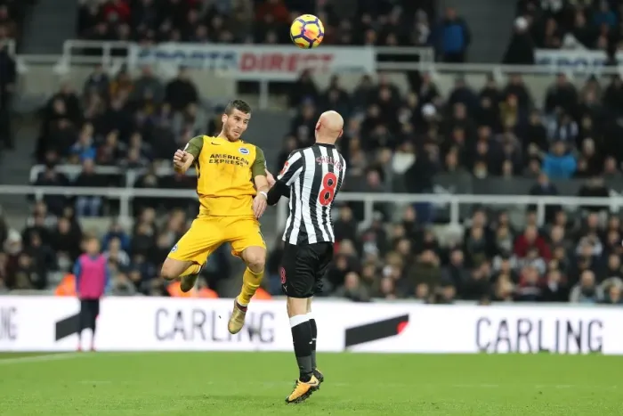 Framed Print : Tomer Hemed vs. Jonjo Shelvey: Intense Battle in Newcastle United vs. Brighton and Hove Albion (30DEC17)