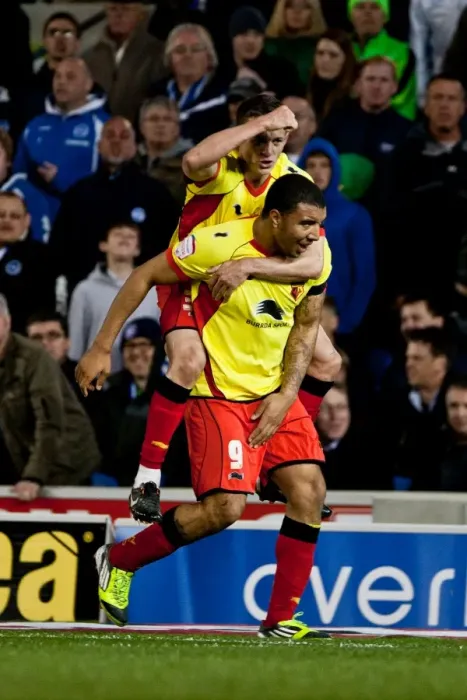 Framed Print : Troy Deeney Scores the Second Goal for Watford against Brighton & Hove Albion, April 17, 2012 Framed Print : Troy Deeney Scores the Second Goal for Watford against Brighton & Hove Albion, April 17, 2012
