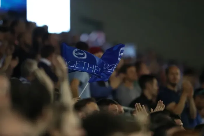 Framed Print : United in Support: Brighton & Hove Albion vs. Nottingham Forest (12Aug16) - Fans Wave Together Flag at American Express Community Stadium Framed Print : United in Support: Brighton & Hove Albion vs. Nottingham Forest (12Aug16) - Fans Wave Together Flag at American Express Community Stadium