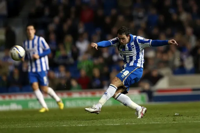 Framed Print : Wayne Bridge Shoots at Amex Stadium: Brighton & Hove Albion vs. Peterborough United, November 6, 2012 Framed Print : Wayne Bridge Shoots at Amex Stadium: Brighton & Hove Albion vs. Peterborough United, November 6, 2012