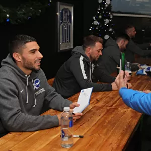2019/20 Season: Brighton & Hove Albion FC Players Neal Maupay, Dale Stephens, Aaron Connolly, and Adam Webster Sign Autographs at Amex Stadium