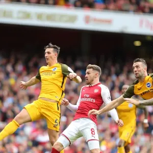 Brighton Defenders Dunk and Duffy Thwart Arsenal's Ramsey: Premier League Showdown, 01OCT17 Brighton Defenders Dunk and Duffy Thwart Arsenal's Ramsey: Premier League Showdown, 01OCT17
