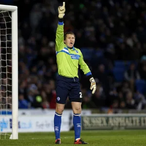 Brighton Derby: Intense Moment as Tomasz Kuszczak Shouts Instructions during Brighton & Hove Albion vs. Derby County, 2013