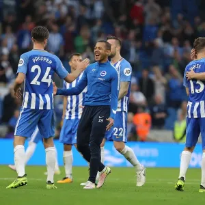 Brighton and Hove Albion Celebrate Victory: Liam Rosenior Rejoices with Team-mates vs. Newcastle United (August 12, 2017) Brighton and Hove Albion Celebrate Victory: Liam Rosenior Rejoices with Team-mates vs. Newcastle United (August 12, 2017)