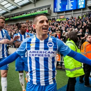 Brighton and Hove Albion Take Early Lead Over Arsenal: Knockaert and Murray Celebrate 1-0 Goal (4th March 2018) Brighton and Hove Albion Take Early Lead Over Arsenal: Knockaert and Murray Celebrate 1-0 Goal (4th March 2018)