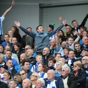Brighton and Hove Albion Fans Celebrating at American Express Community Stadium during EFL Sky Bet Championship Match vs. Wigan Athletic (17th April 2017) Brighton and Hove Albion Fans Celebrating at American Express Community Stadium during EFL Sky Bet Championship Match vs. Wigan Athletic (17th April 2017)