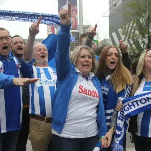 Brighton and Hove Albion Fans at the Emirates FA Cup Semi-Final vs Manchester City, Wembley Stadium, 6th April 2019 Brighton and Hove Albion Fans at the Emirates FA Cup Semi-Final vs Manchester City, Wembley Stadium, 6th April 2019