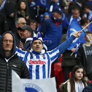Brighton and Hove Albion Fans Unwavering Support at the FA Cup Semi-Final vs Manchester City, Wembley Stadium, 2019 Brighton and Hove Albion Fans Unwavering Support at the FA Cup Semi-Final vs Manchester City, Wembley Stadium, 2019