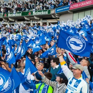 Brighton and Hove Albion Fans Wave Flags in Play-Off Tension: Sky Bet Championship Final Showdown (16MAY16) Brighton and Hove Albion Fans Wave Flags in Play-Off Tension: Sky Bet Championship Final Showdown (16MAY16)