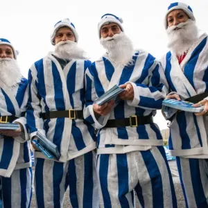 Brighton and Hove Albion: Santa Run Santa Clauses in Action during Middlesbrough Match, American Express Community Stadium, 19th December 2015 Brighton and Hove Albion: Santa Run Santa Clauses in Action during Middlesbrough Match, American Express Community Stadium, 19th December 2015