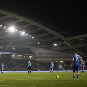 Brighton & Hove Albion's Adrian Colunga Readies for Free Kick vs. Fulham (November 2014)
