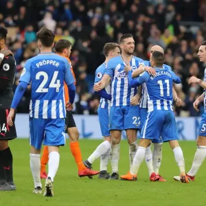 Brighton and Hove Albion's Euphoric Celebration at the Final Whistle vs Arsenal (04MAR18) Brighton and Hove Albion's Euphoric Celebration at the Final Whistle vs Arsenal (04MAR18)